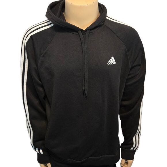 Adidas Hoodie Pullover Classic Black with 3 White Stripe Men's Large - Picture 1 of 7